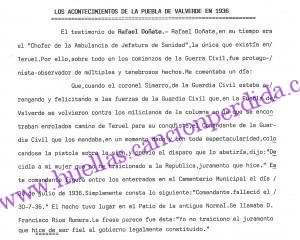 Declaración de Rafael Doñate sobre el suicidio del comandante Francisco Rios Romera
