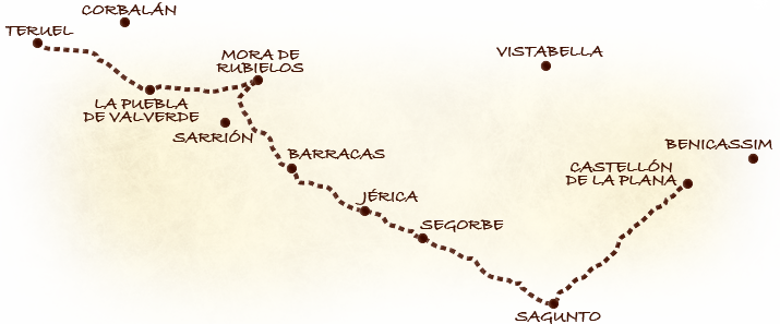 Mapa del recorrido de la columna de Casas-Sala